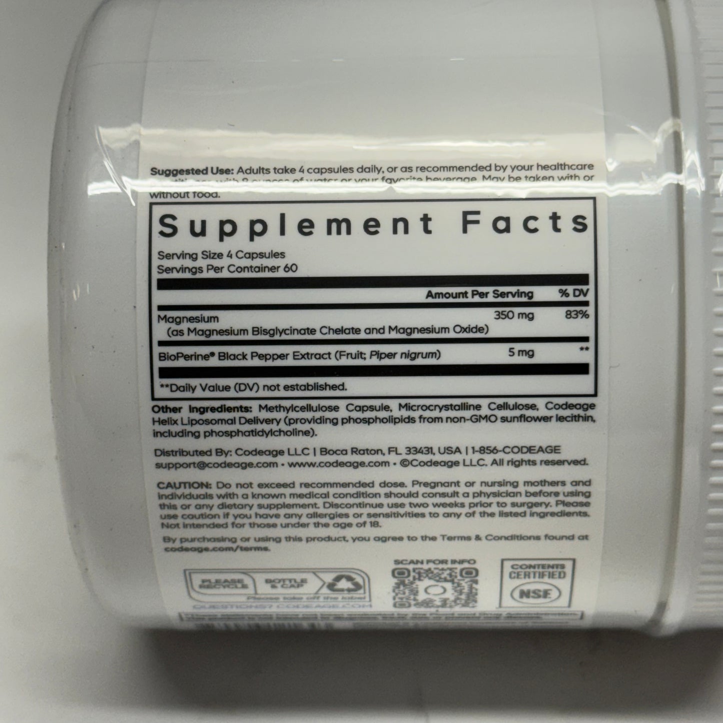 CODEAGE (240 Vegetable Capsules) Liposomal Magnesium Glycinate - Bisglycinate Chelate & Phospholipid Complex BB 11/28