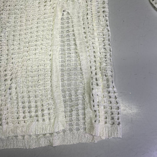 ATTRACO Crochet V Neck Flare Sleeve Swimsuit Coverup Women's Sz M White