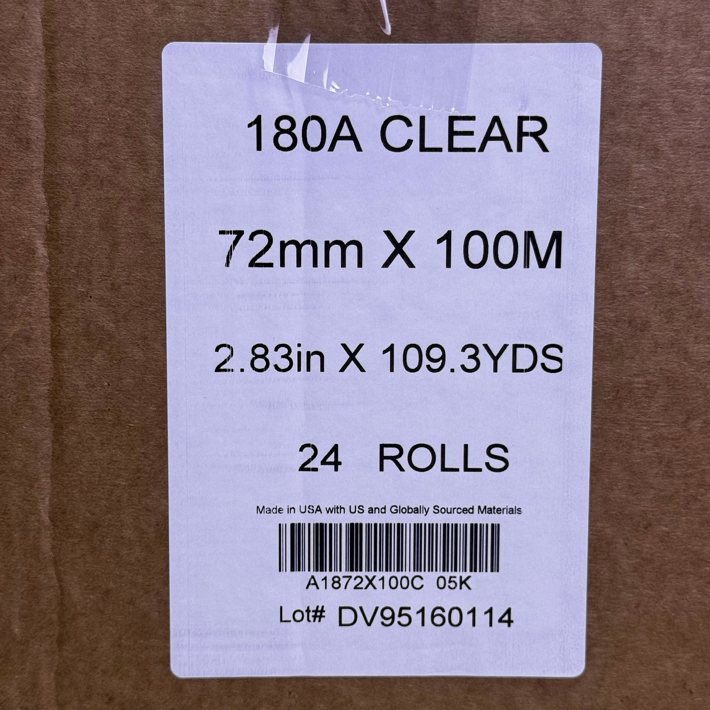 Tape (24 Rolls) 180A 2.83" x 109.3Yds  Clear A1872X100C