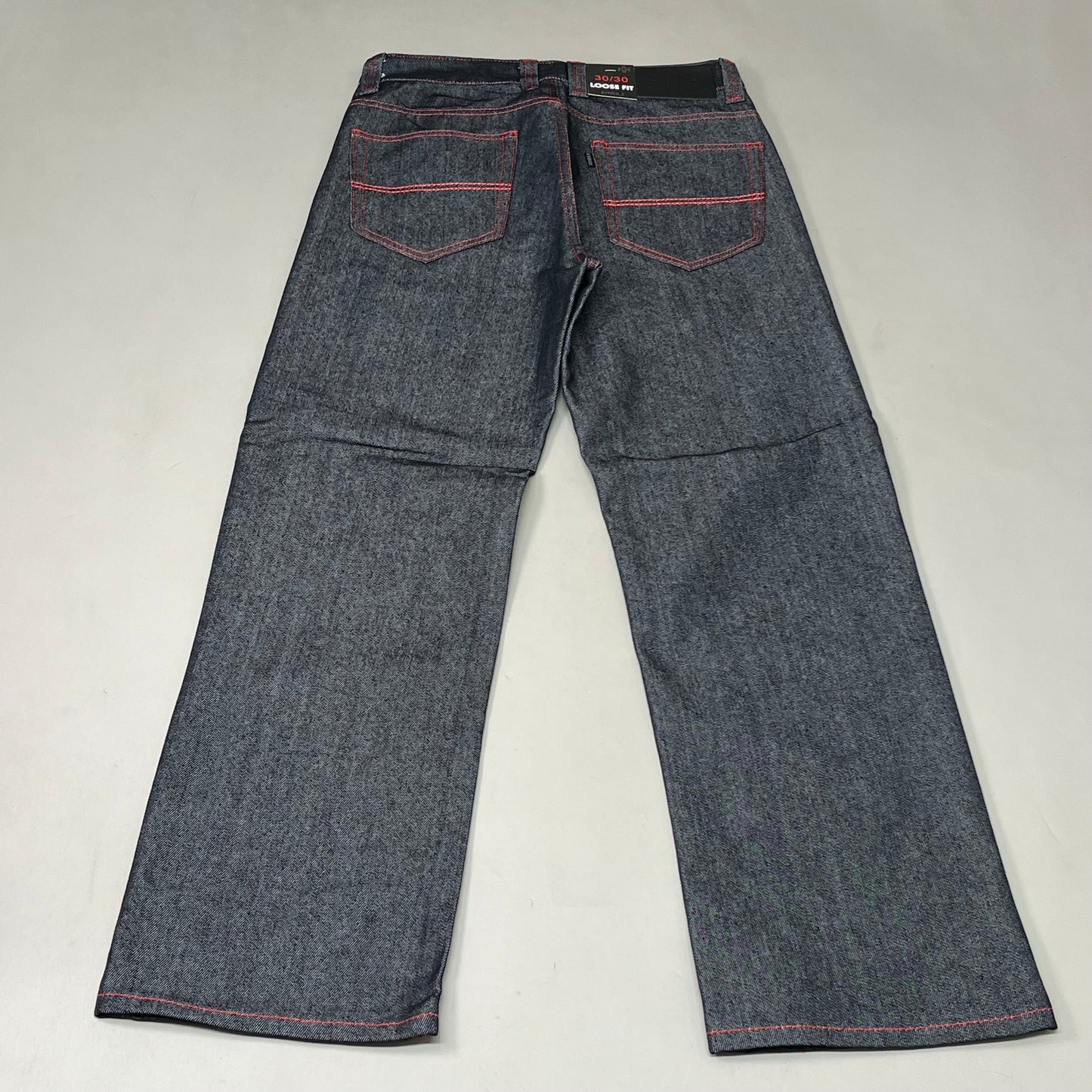 KAYDENK Raw Loose Fit Unwashed Denim Contrast Stitch Jean Men SZ 30/30 Black/Red