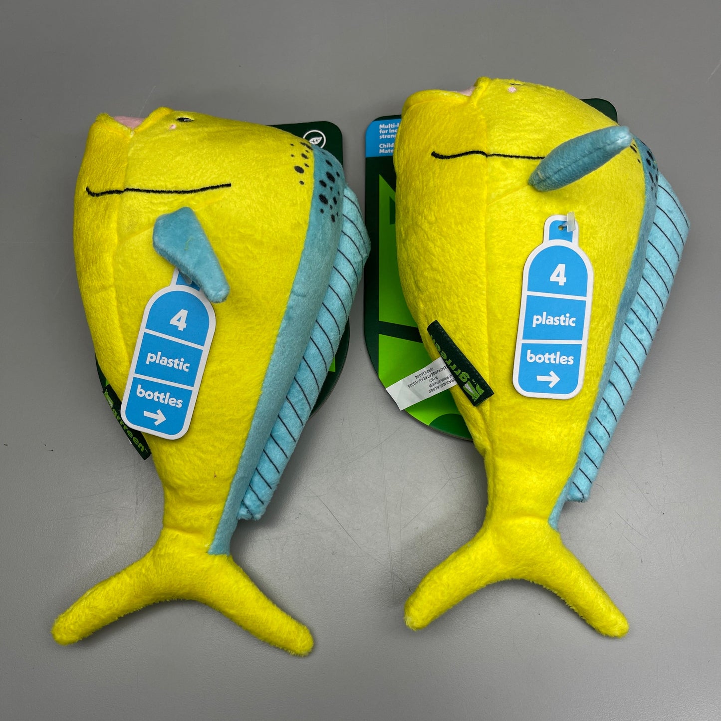 GRRREEN (2 PACK) Mahi Mahi Fish Plush Dog Toy Squeaky for Interactive Play