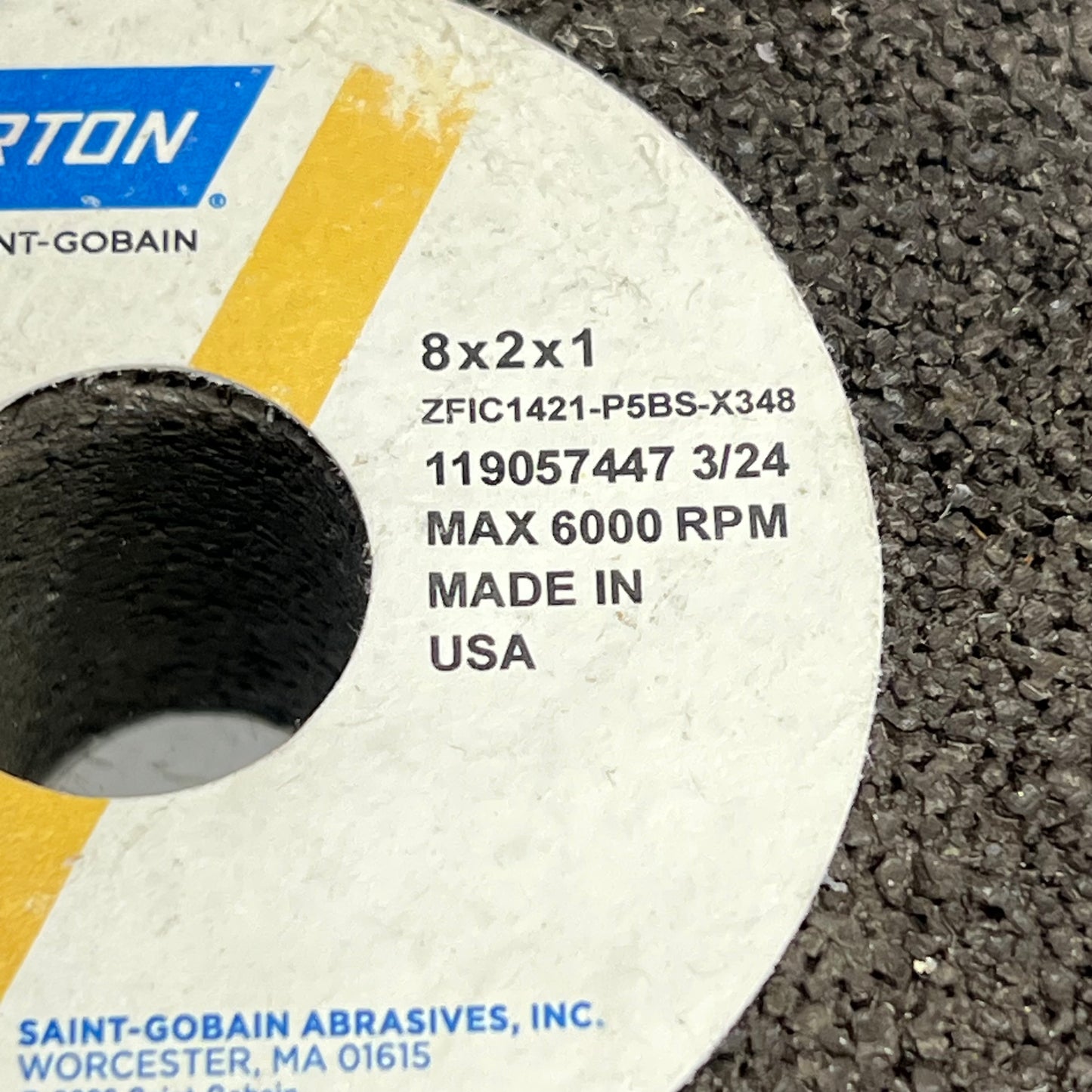 ZA@ NORTON Grinding Wheel Made In Usa 6000 RPM 8" X 2" X 1" ZFIC1421-P5BS-X348 (Water Damaged to Packaging) B