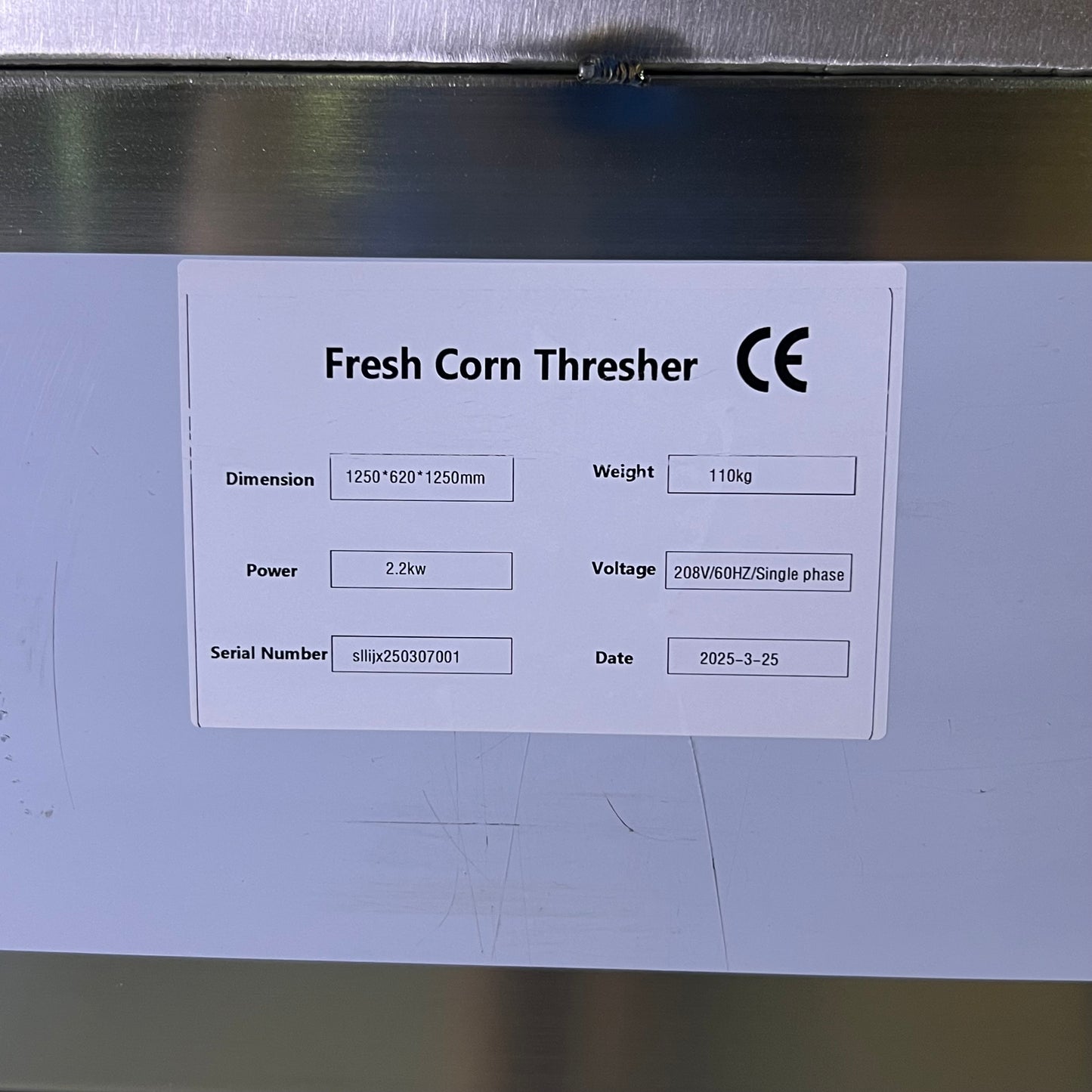 Fresh Corn Thresher 208V 18" x 18" x 48"H SLLIJX250307001 (AS-IS, Aesthetic Damage)