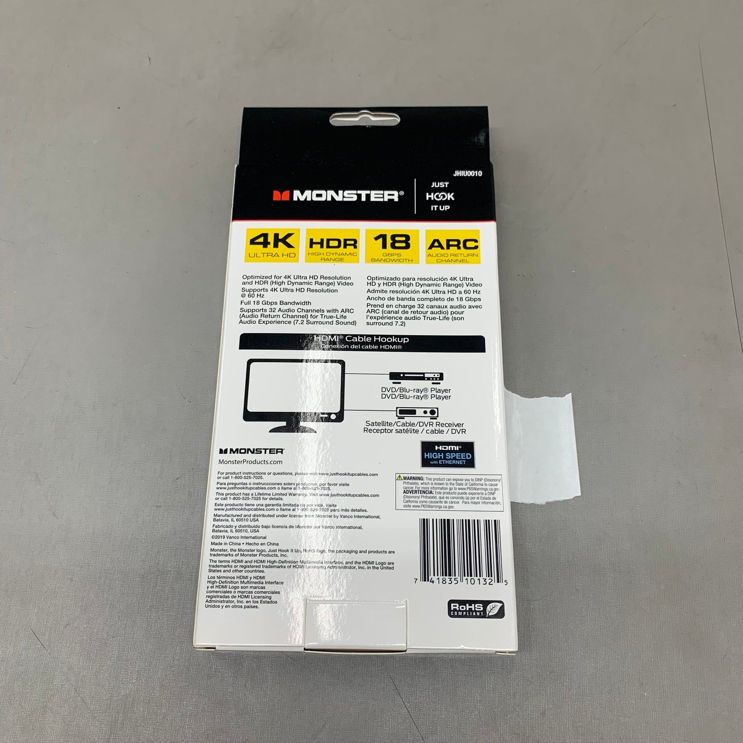 MONSTER (2 Pack) Ultra Slim 4K Ultra HD High Speed HDMI Cables 6Ft, 10Ft Black JHIU0010, JHIU0011