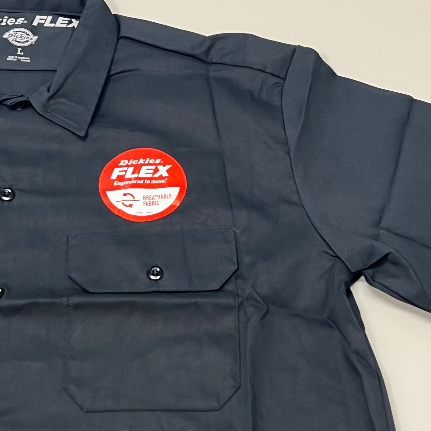 DICKIES FLEX Relaxed Fit Button Short Sleeve Work Shirt Men's Sz L Black WS675BK