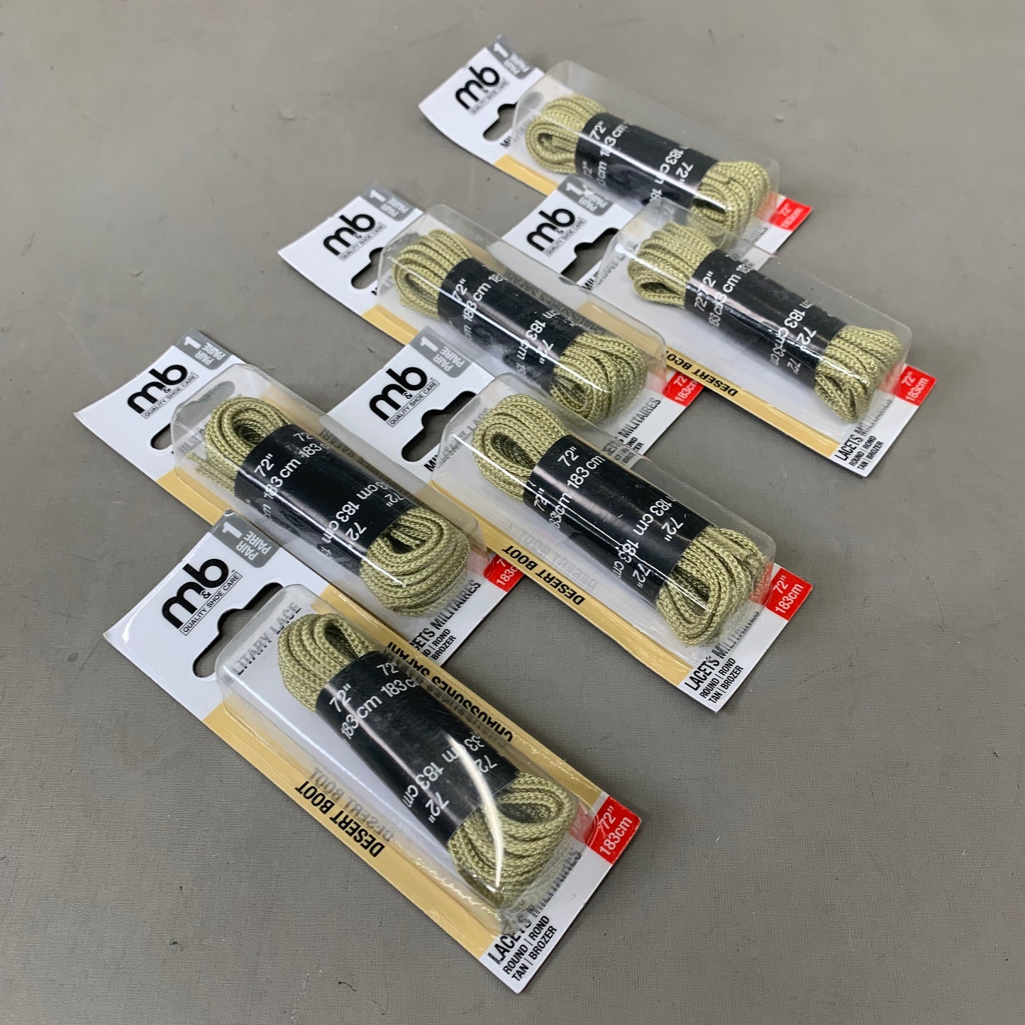 M&B QUALITY SHOE CARE (6 Pack) Military Shoe Lace 1 Pair 72" Desert Tan