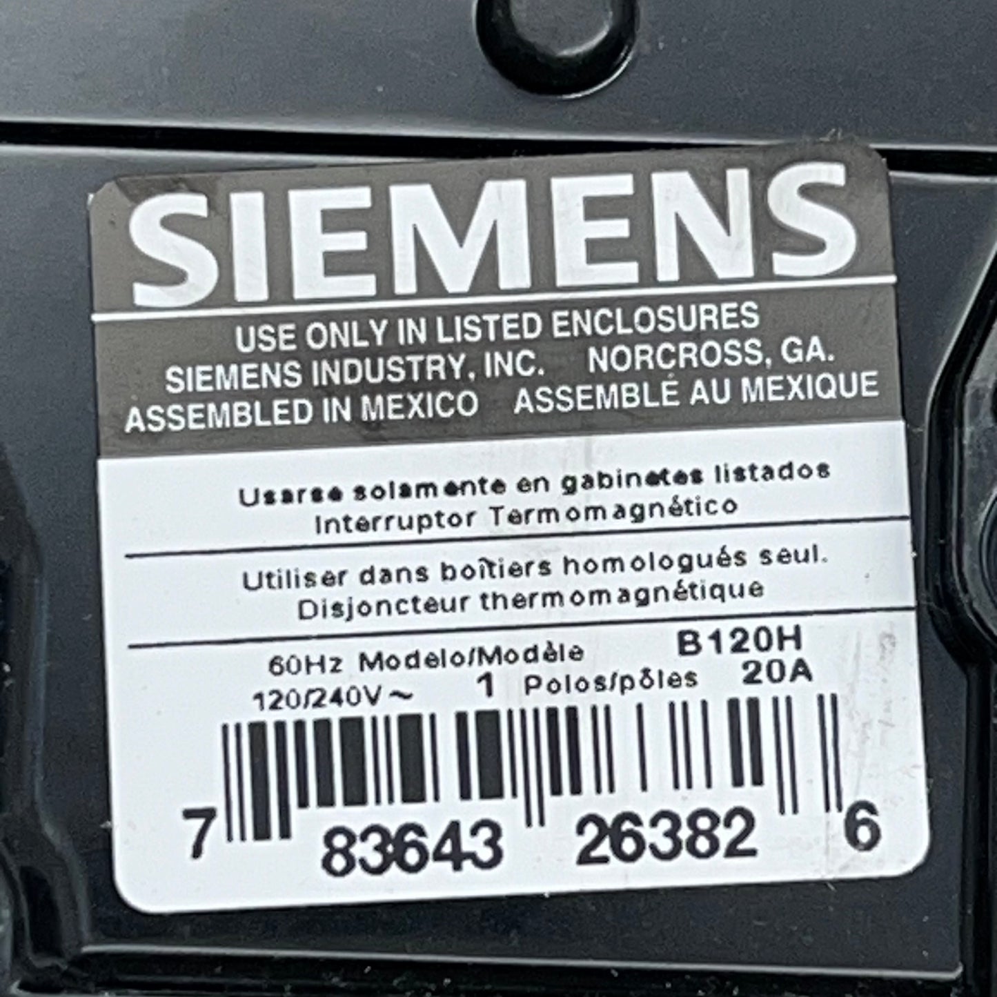 SIEMENS (2 PACK) 20 Amp 2kA Circuit Breaker Bolt-On 1 Pole 120 Volt B120H