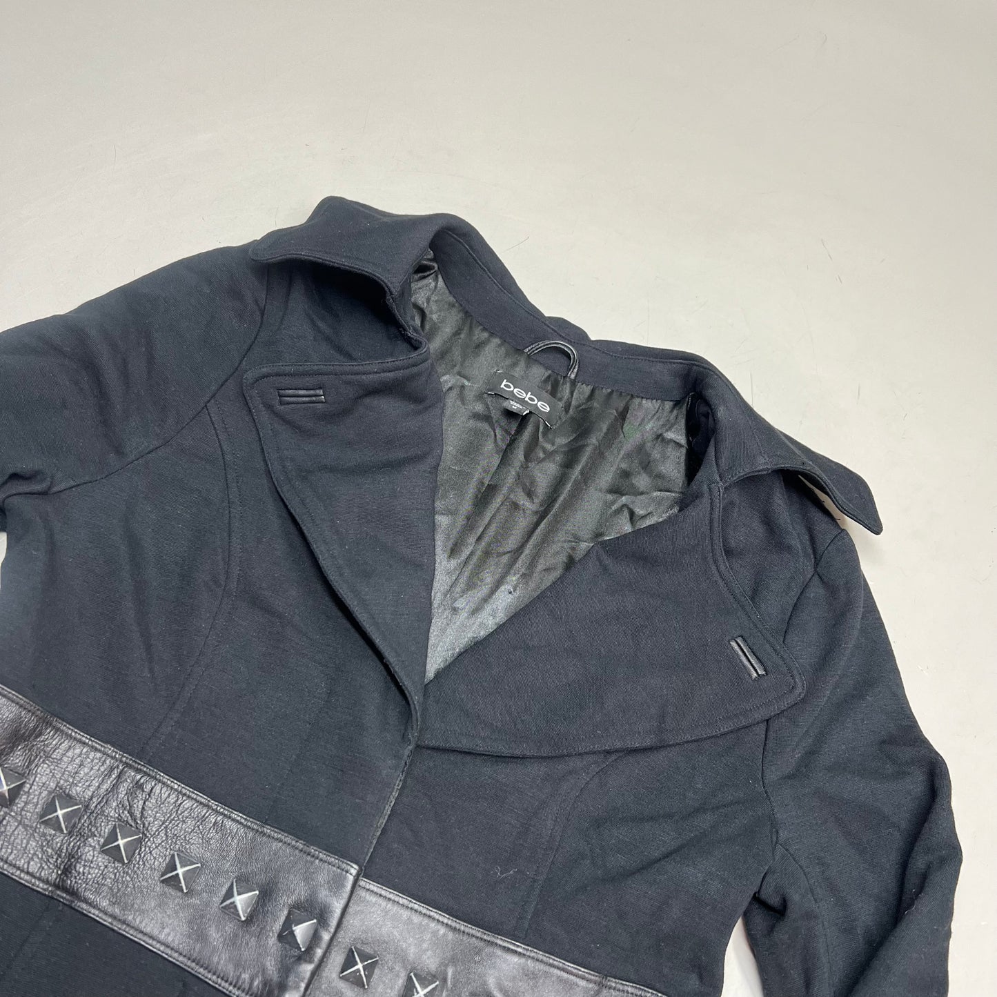BEBE Studded Leather Button Closure Jacket Women's Sz M Black (Pre-Owned)