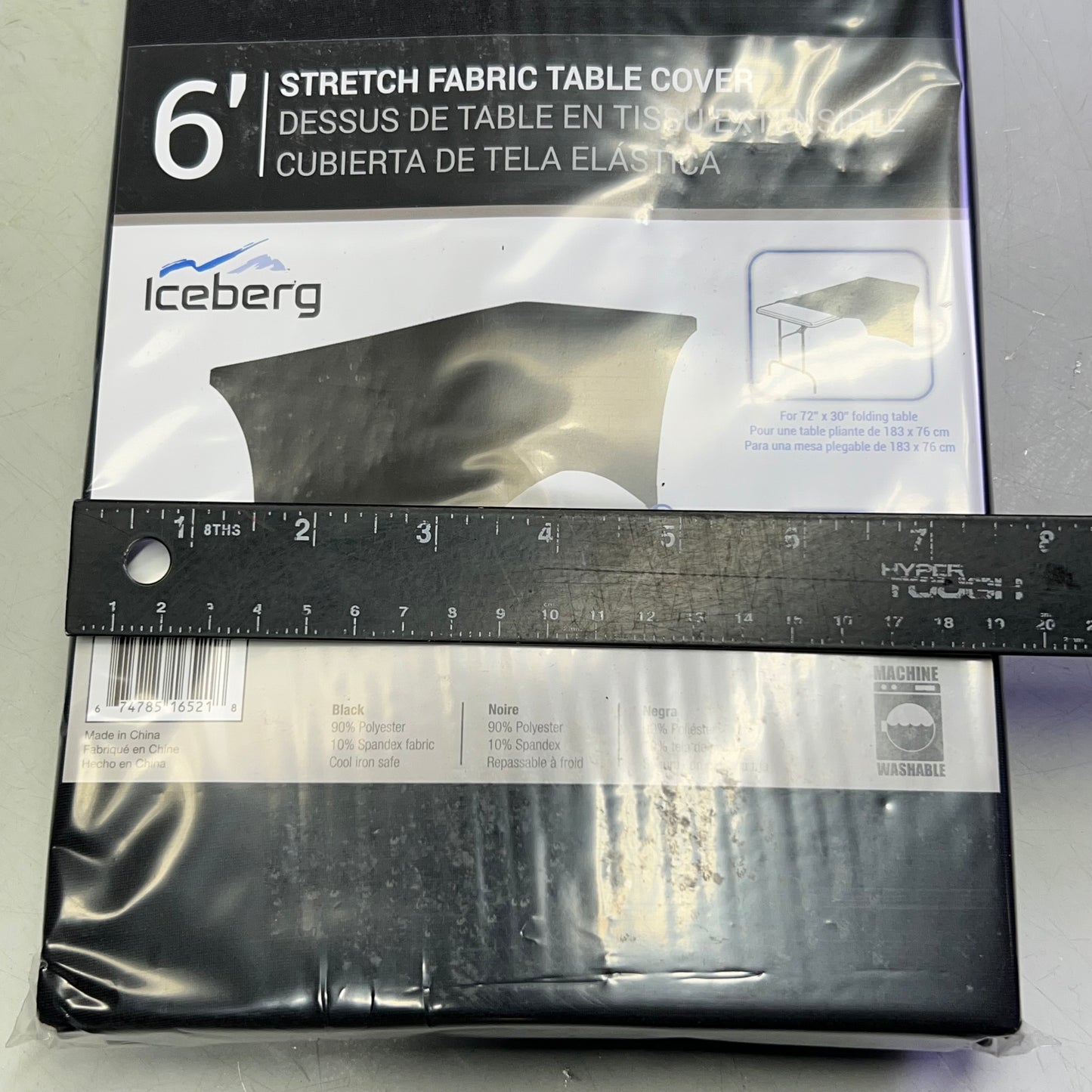 ICEBERG 6' Stretch Fabric Table Cover for 72" x 30", Black