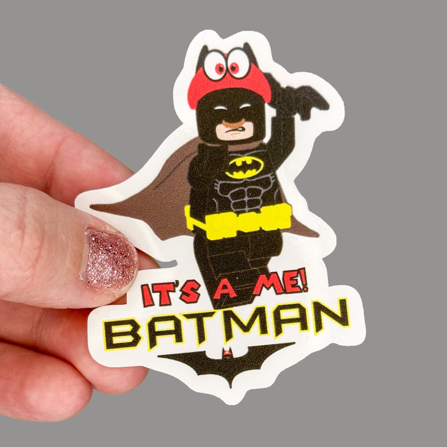 Hales Yeah Design Batman Mario Grey Sticker ~3" at Longest Edge