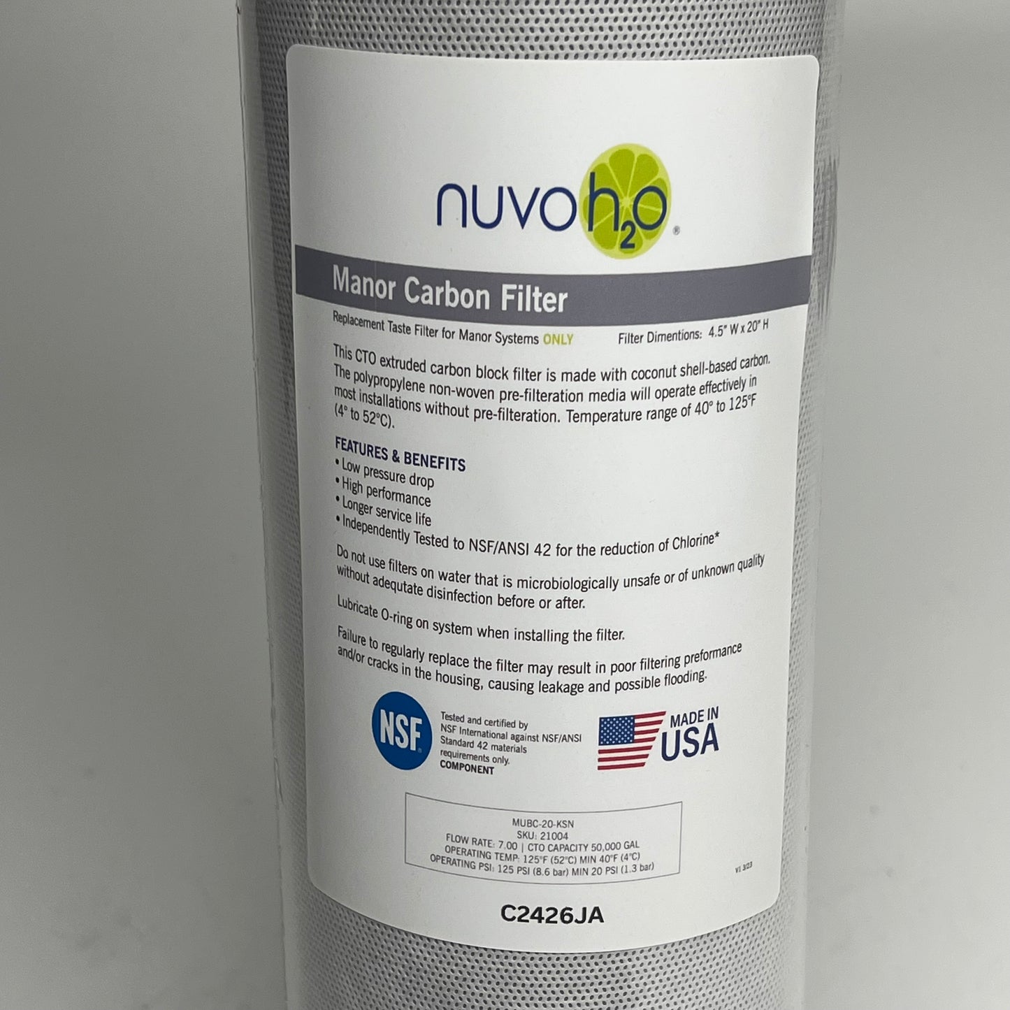 NUVO H2O Manor Duo Replacement Cartridge Approx. 50,000 Gal or 6 Mo 711153