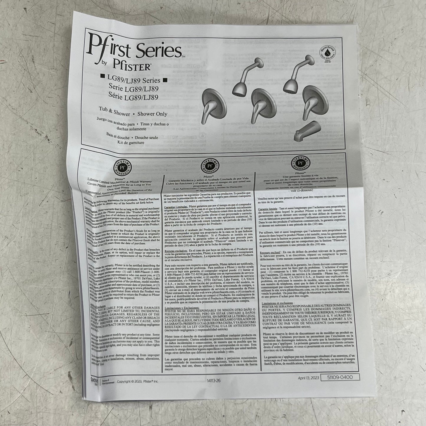 PFISTER Shower Only Trim Package with 1.8 GPM Shower Head LJ89-020C