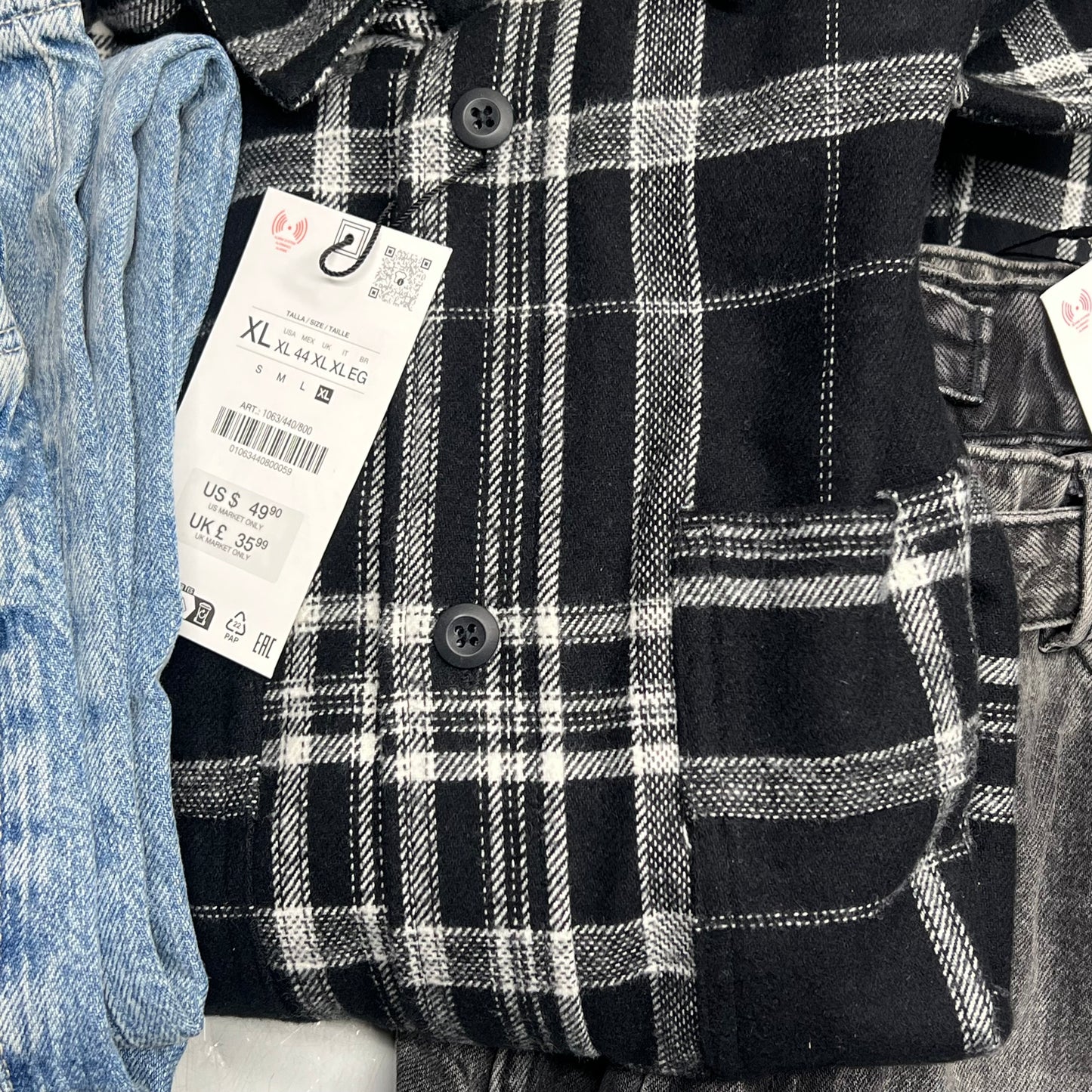 ZA@ ZARA Lot Of Assorted Clothing Thick Flannel Men's Sz XL/L Black/White/Blue