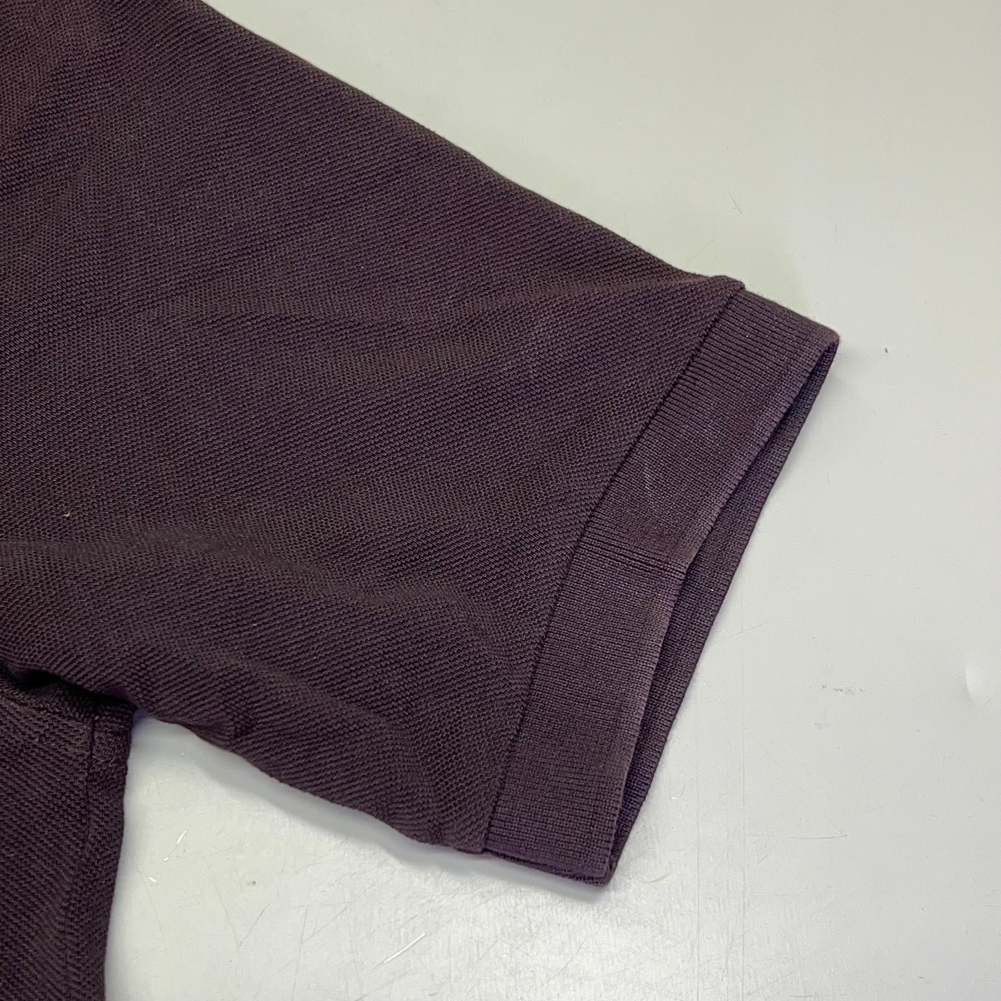 BURBERRY Rib Knit Cotton Polo Shirt w/ Signature Plaid Mens Sz S Brown (Used)