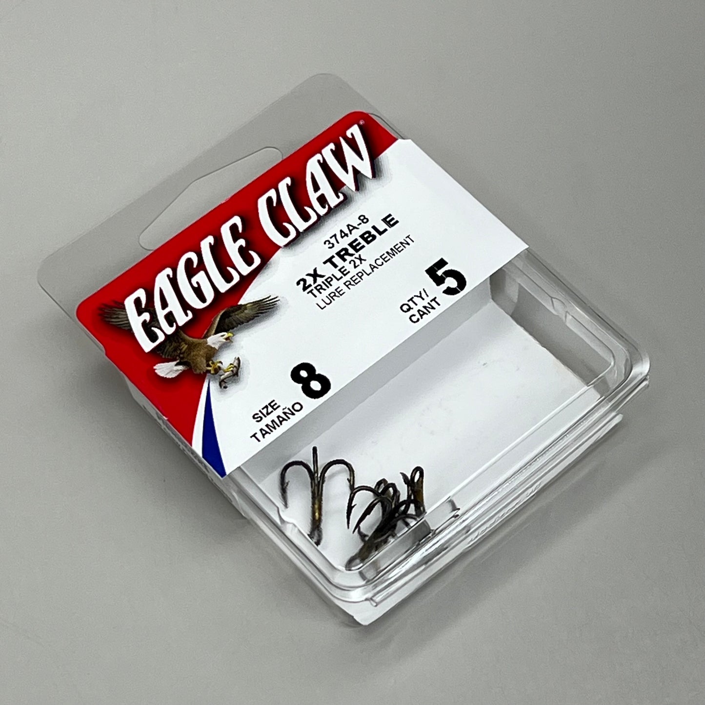 EAGLE CLAW (5 PACK) Curved Point 2X Treble Hook Lure Repla Bronze #8 5pc 374A-8