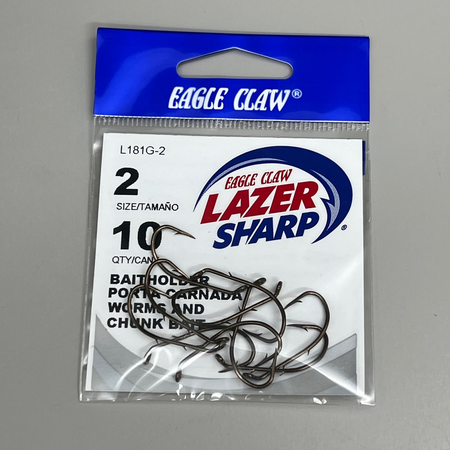 EAGLE CLAW (5 PACK) Sharp Worms & Chunk Baitholder Hook Bronze #2 10pc L181G-2