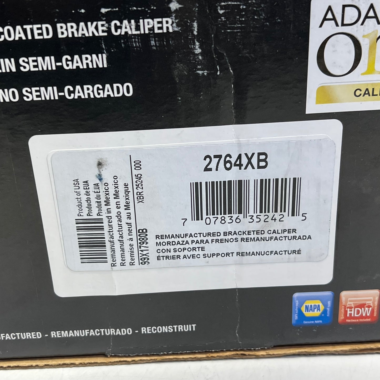 ADAPTIVE ONE Napa Brake Caliper Dual Piston Floating Remanufactured Black 2764XB