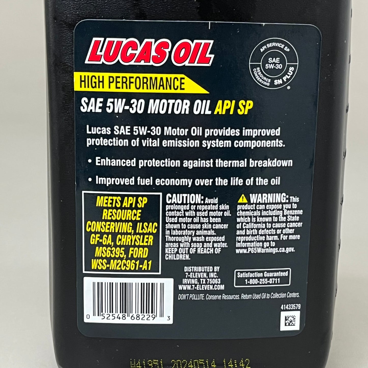 ZA@ 7 ELEVEN (6 PACK, 1 QUART EACH) SAE 5W-30 Motor Oil API SP High Performance As-is