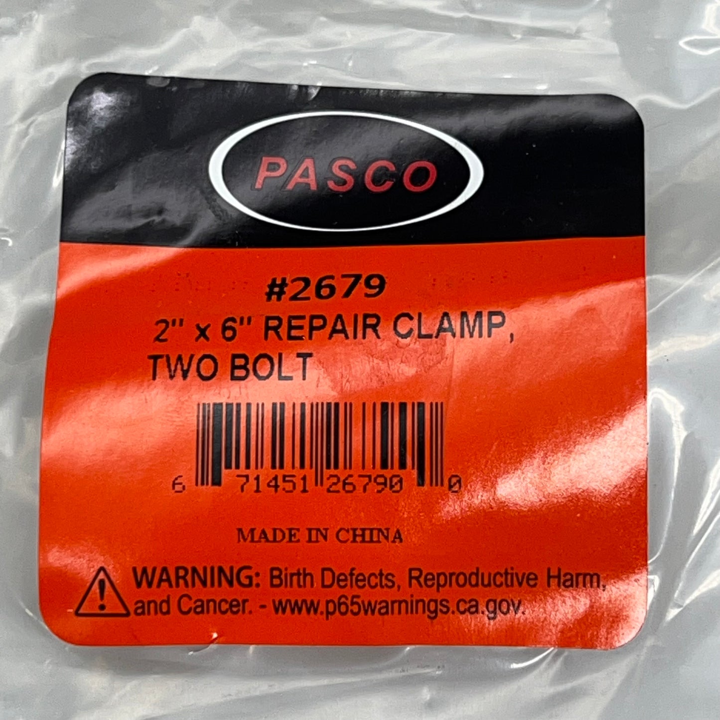 PASCO Stainless Steel Silver Repair Clamp Two Bolt 2" X 6" Neoprene Gasket 2679