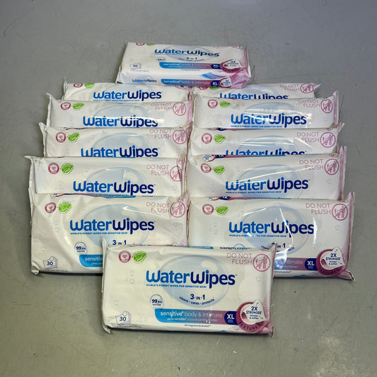 ZA@ WATER WIPES (12 PACK, 30 WIPES EACH) Sensitive Body & Intimate 3-In-1 Wipes XL BB 02/25