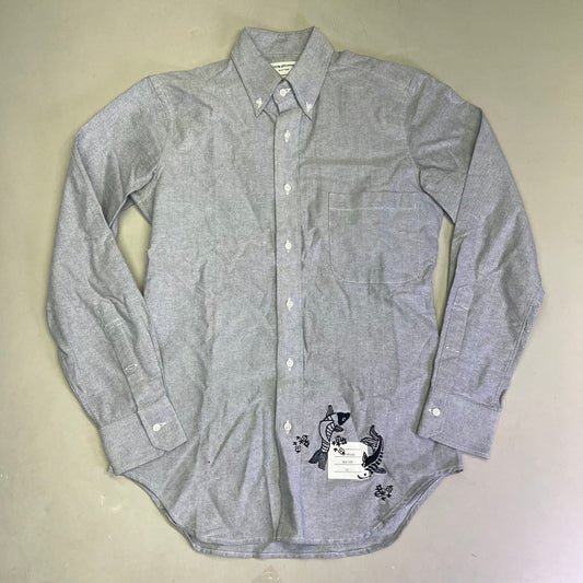 THOM BROWNE Embroidered Koi Fish Button Up Shirt Designer Sz 1  Blue (Pre-Owned)