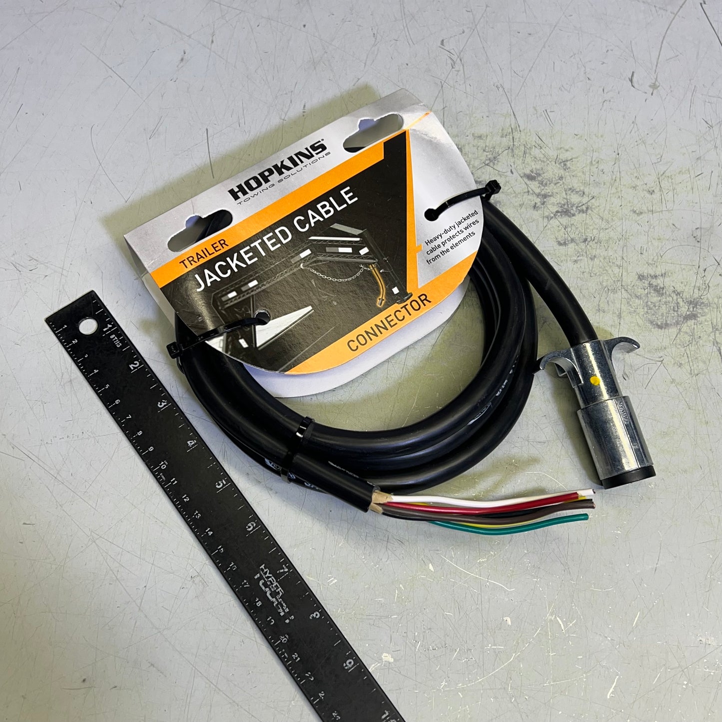 HOPKINS Towing Solutions 6 Round Connector w/ Jacketed Cable 8' Black 20136