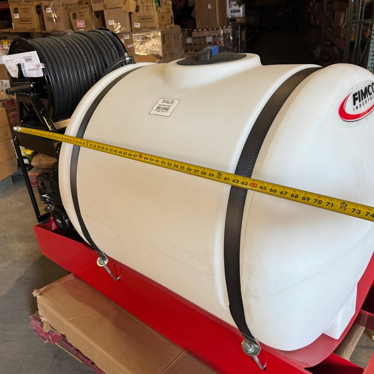 FIMCO 200 Gal. Skid Sprayer Gas 8 Roller Pump - 300' Hose Hand Reel Sz 48.5"L x 38"W x 75.75"H, White LSS-280