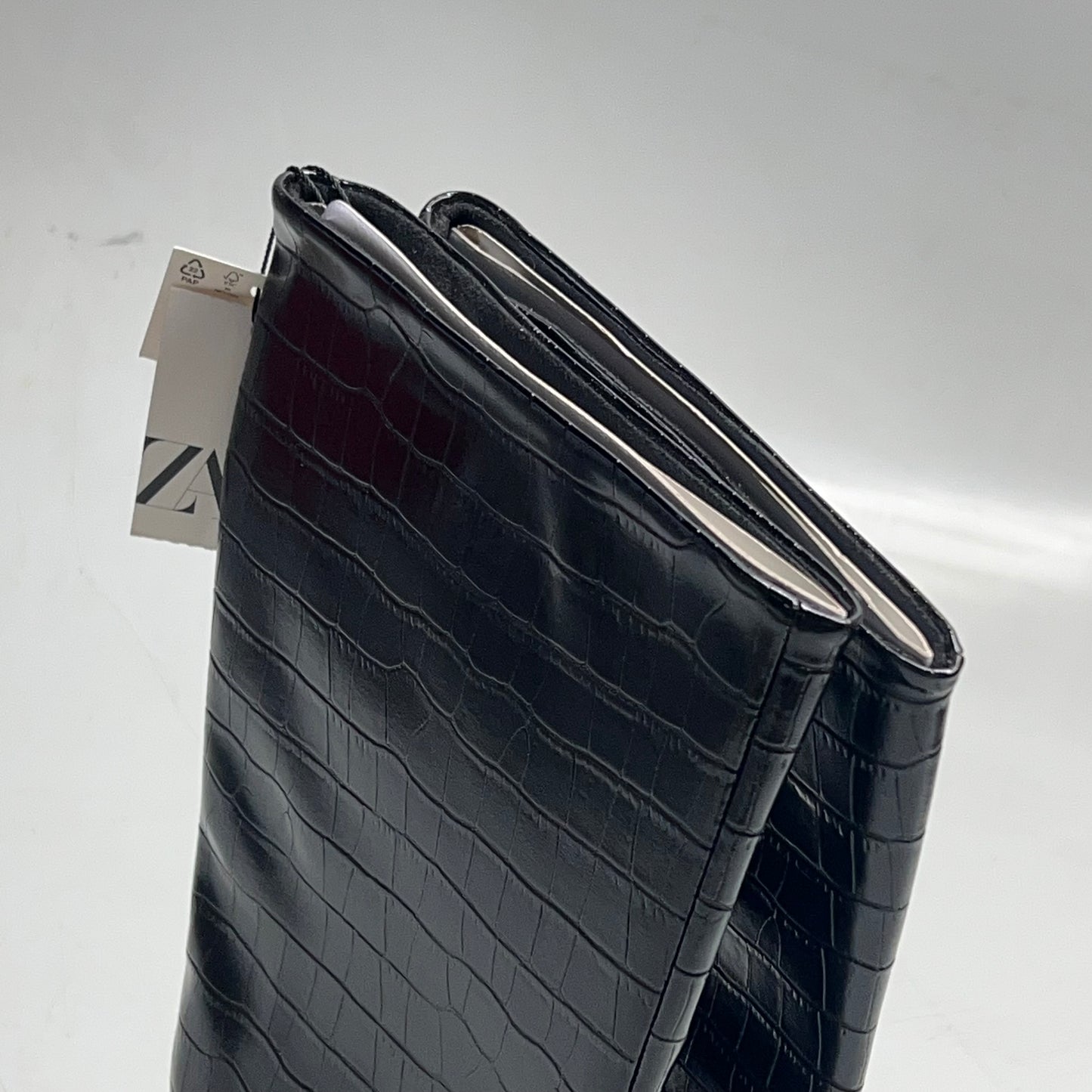 ZA@ ZARA Pointed Toe Crackled Kitten Heel Calf Boot Women's Sz 38 Black