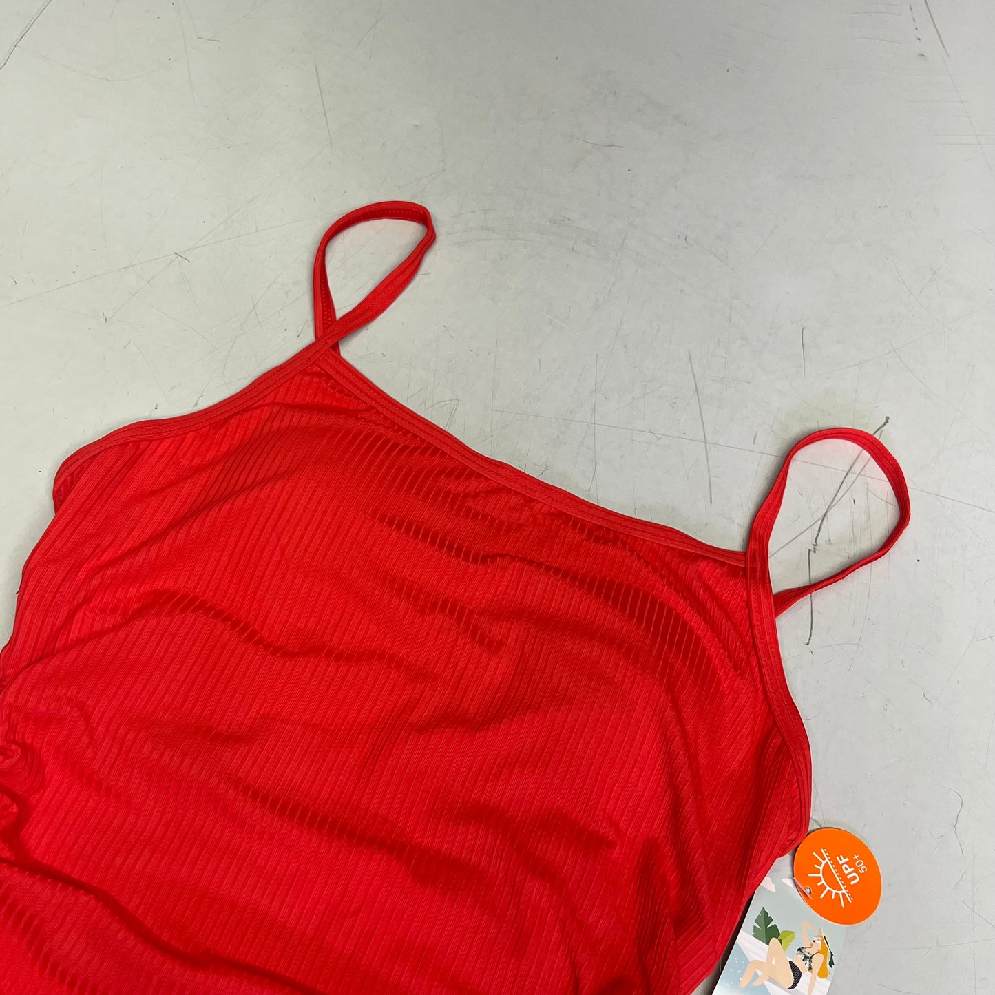 CHARMO Ribbed Adjust Drawstring Long Torso One Piece Swimsuit Women's Sz S Red