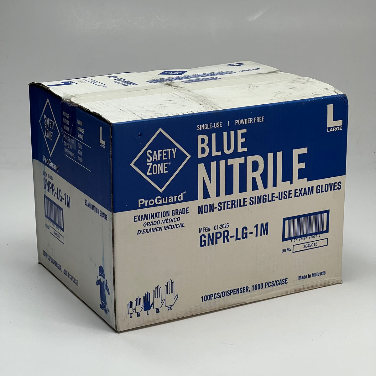 SAFETY ZONE (1000 Gloves) Powder Free Nitrile Examination Gloves Sz Large - Blue