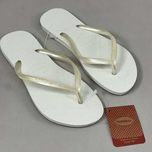 ZA@ HAVAIANAS High Quality Rubber Slim Flip Flops Non-Slip Women's 6 White 400030