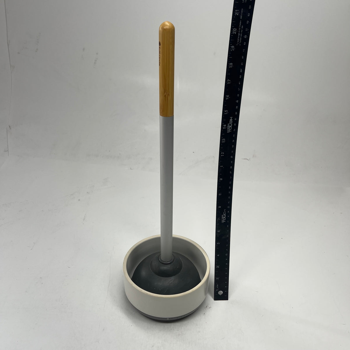 FULL CIRCLE Royal Plunge Toilet Plunger W/ Ceramic Holding Bowl White/Grey