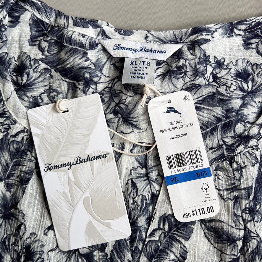 TOMMY BAHAMA Women's Tulia Blooms Top 3/4 Sleeve Coconut Size XL (New)