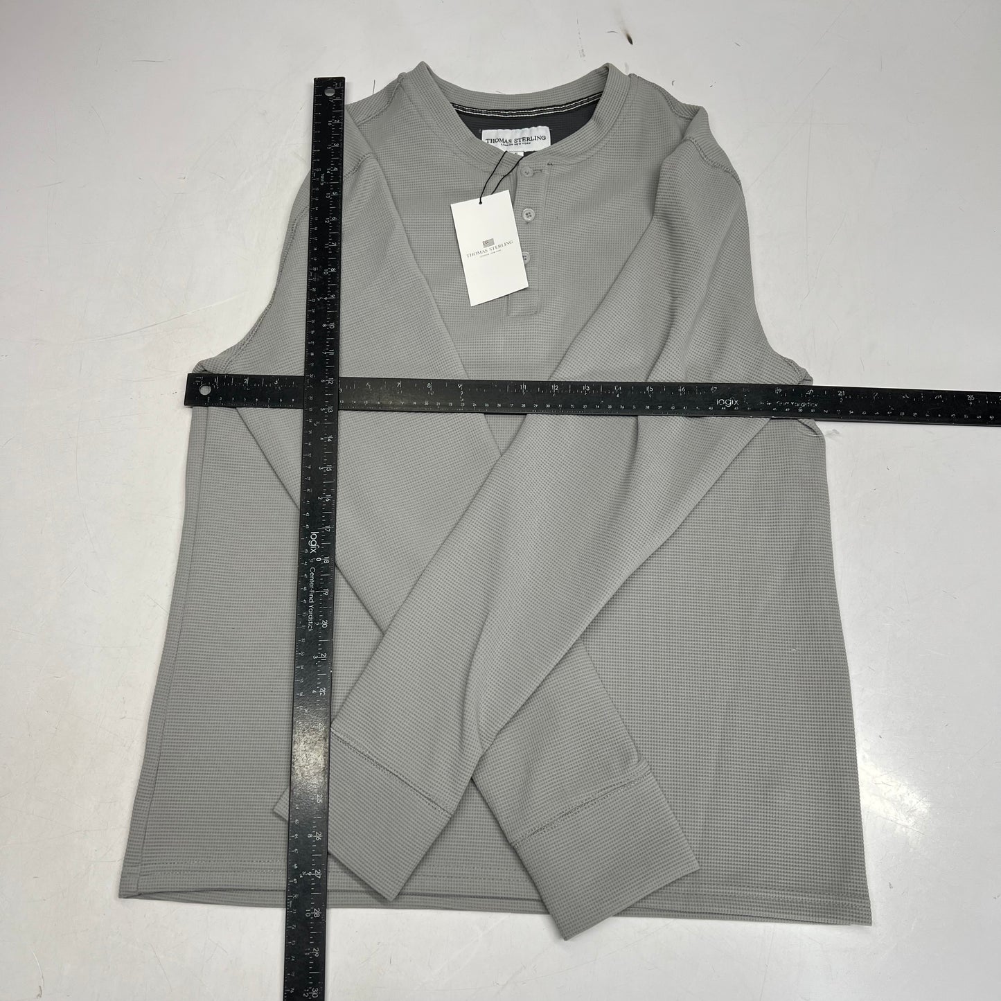 THOMAS STERLING Waffle Knit Half Button Up Long Sleeve Shirt Men's Sz S Grey