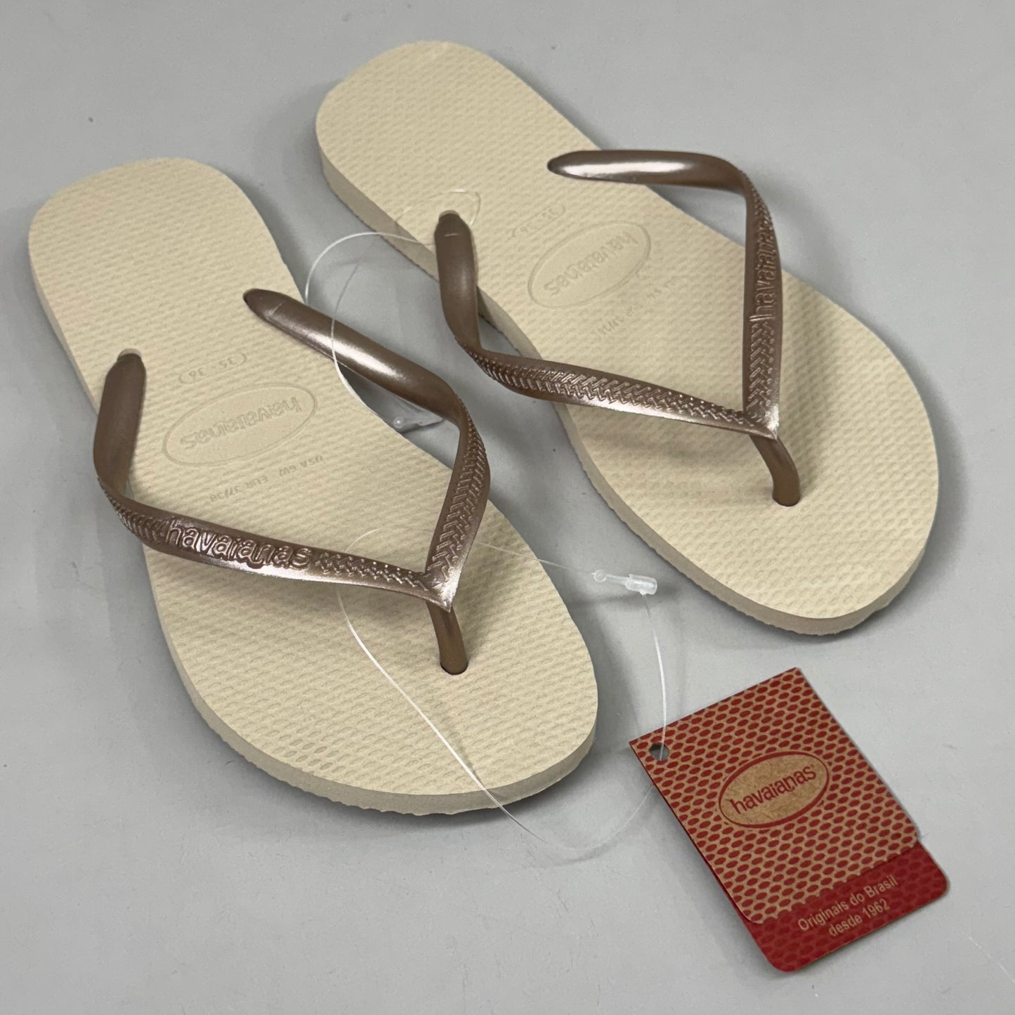 ZA@ HAVAIANAS High Quality Rubber Slim Flip Flops Non-Slip Women's 6 Sand Grey Light