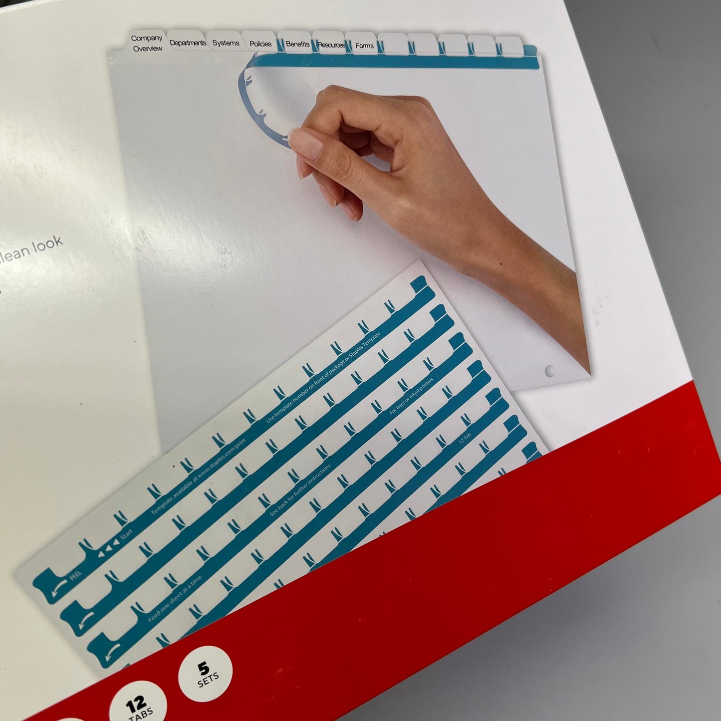 STAPLES (5 SETS, 12 TABS EACH) Print & Apply Adhesive Label Dividers ST63055