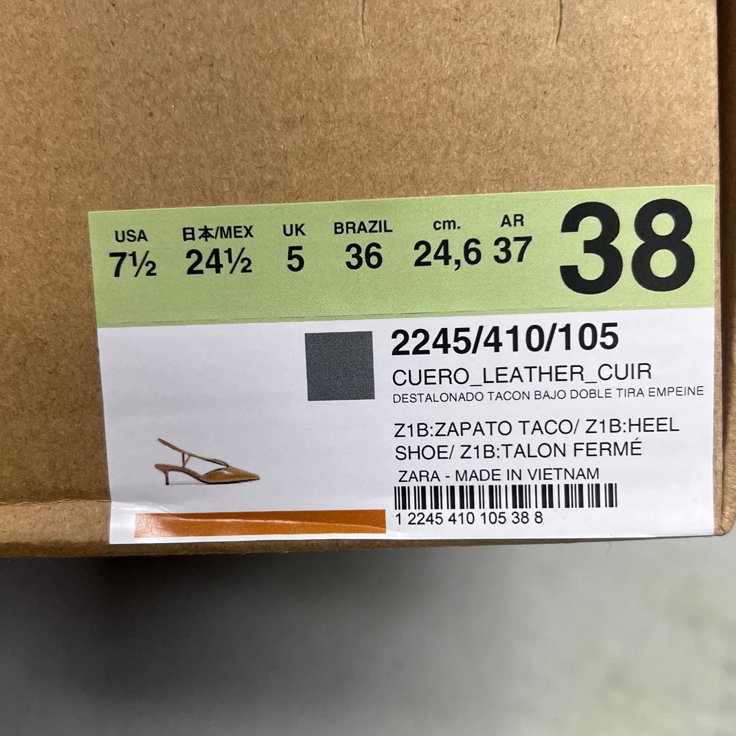 ZA@ ZARA Leather Pointed Toe Heel Sandal Women's Sz EU 38 / US Sz 7.5 Brown