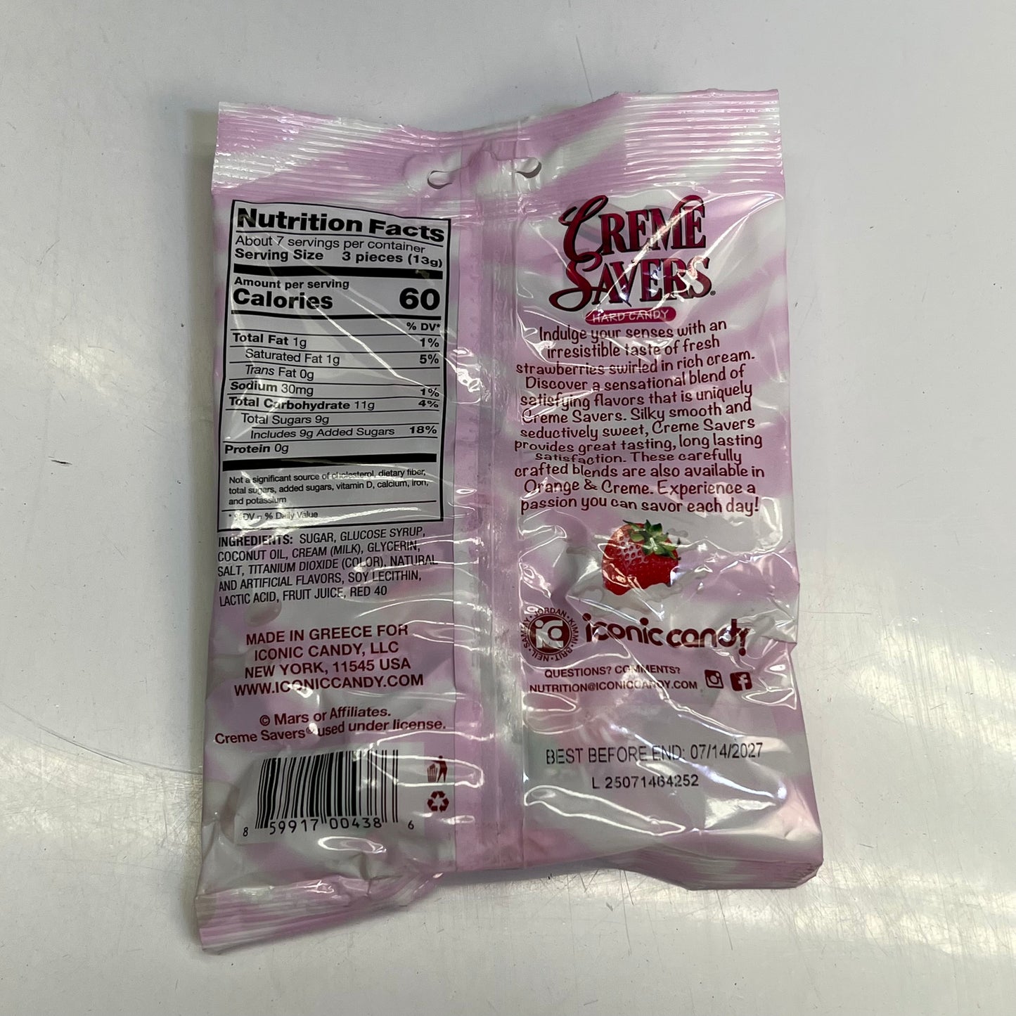 ICONIC CANDY (12 PACK) Crème Savers Hard Candy Strawberries & Crème 3 oz BB 07/27