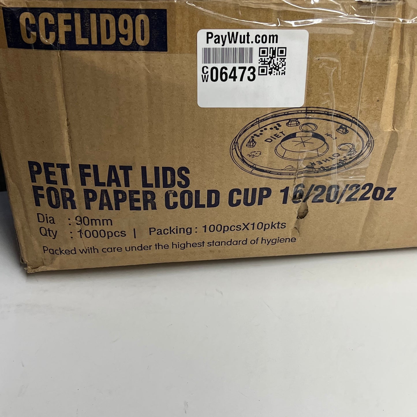 ZA@ HOT PACK (1000 PACK) Pet Flat Lid for Paper Cold Cup  Fits 16/20/22 oz  Clear CCFLID90 (As-is)