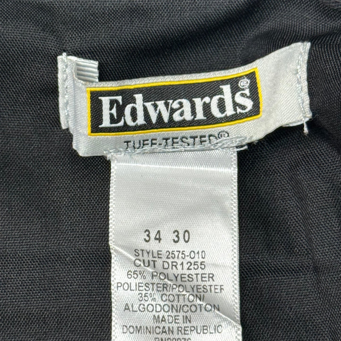 EDWARDS Button Closure Flat Front Cargo Work Pants Men's 34X30 Black 2575-O10