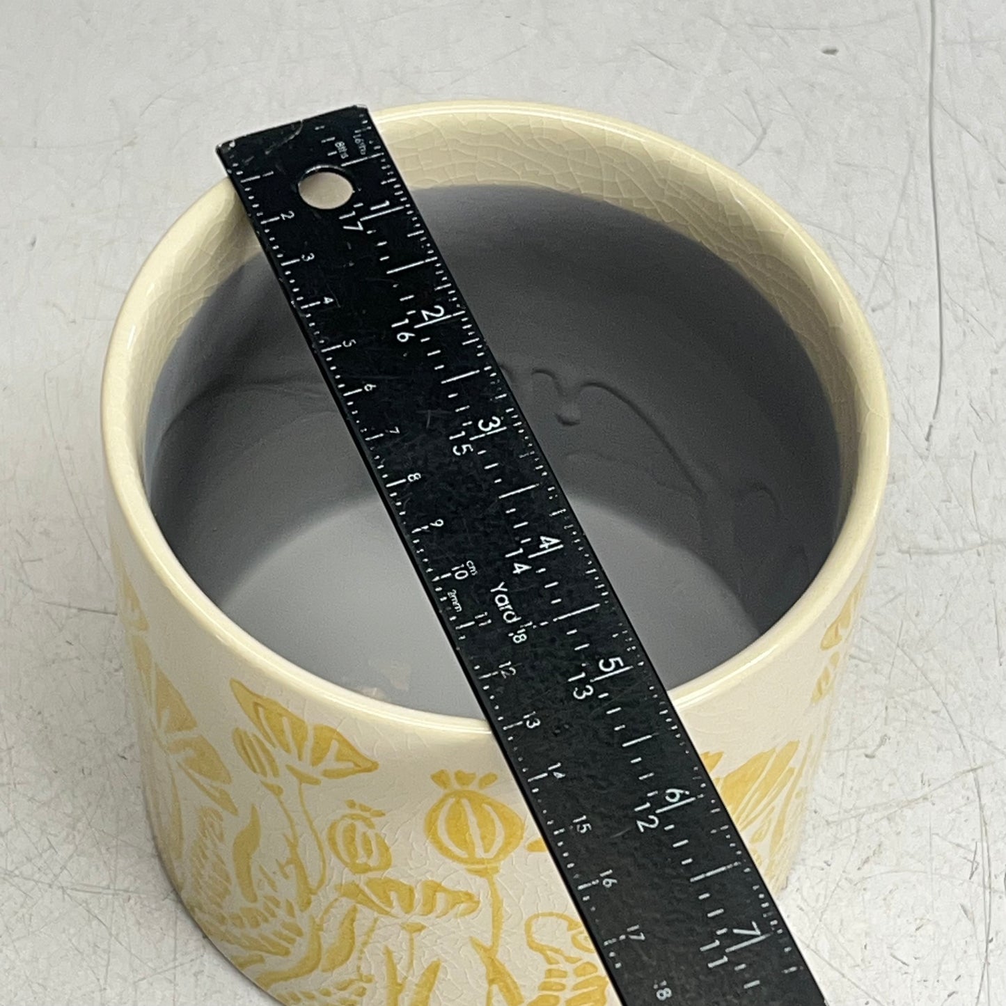 SILVER TREE Ceramic Crackle Glaze Plant Pot 5" x 5" Yellow Floral Design A11091