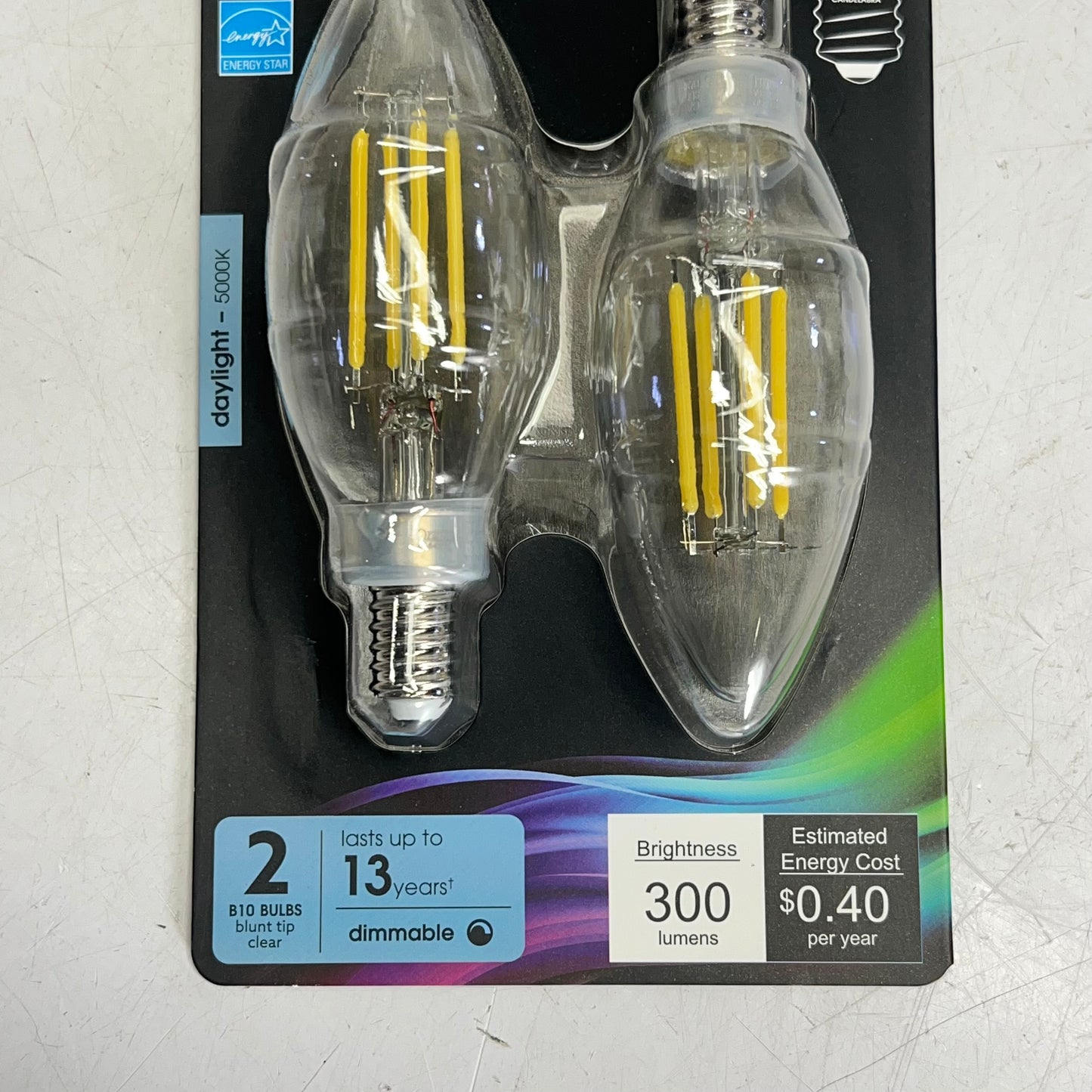 FEIT ELECTRIC (2 PACK) Filament Led Bulb E12 Daylight 5000K BPCTC40/950CA/FIL/2