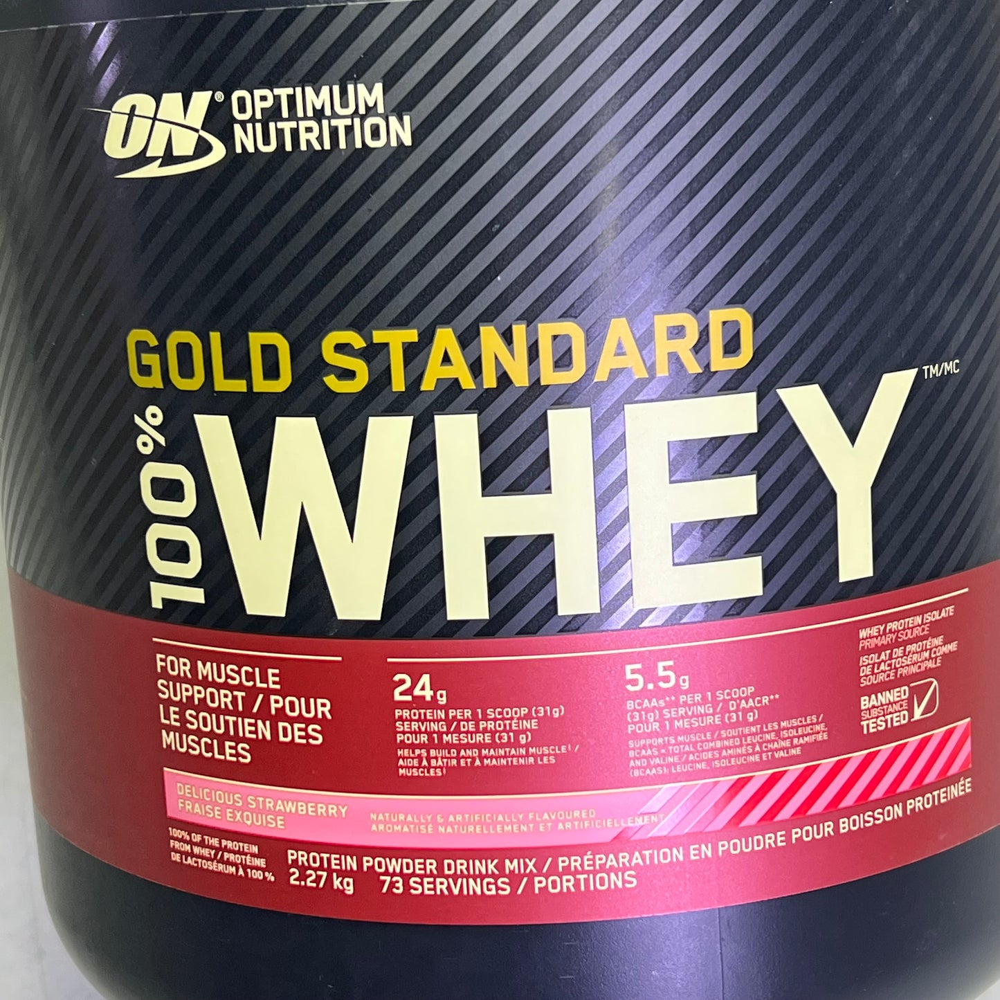 OPTIMUM NUTRITION 100% Whey Protein Powder Delicious Strawberry 4.98 lbs BB 01/27