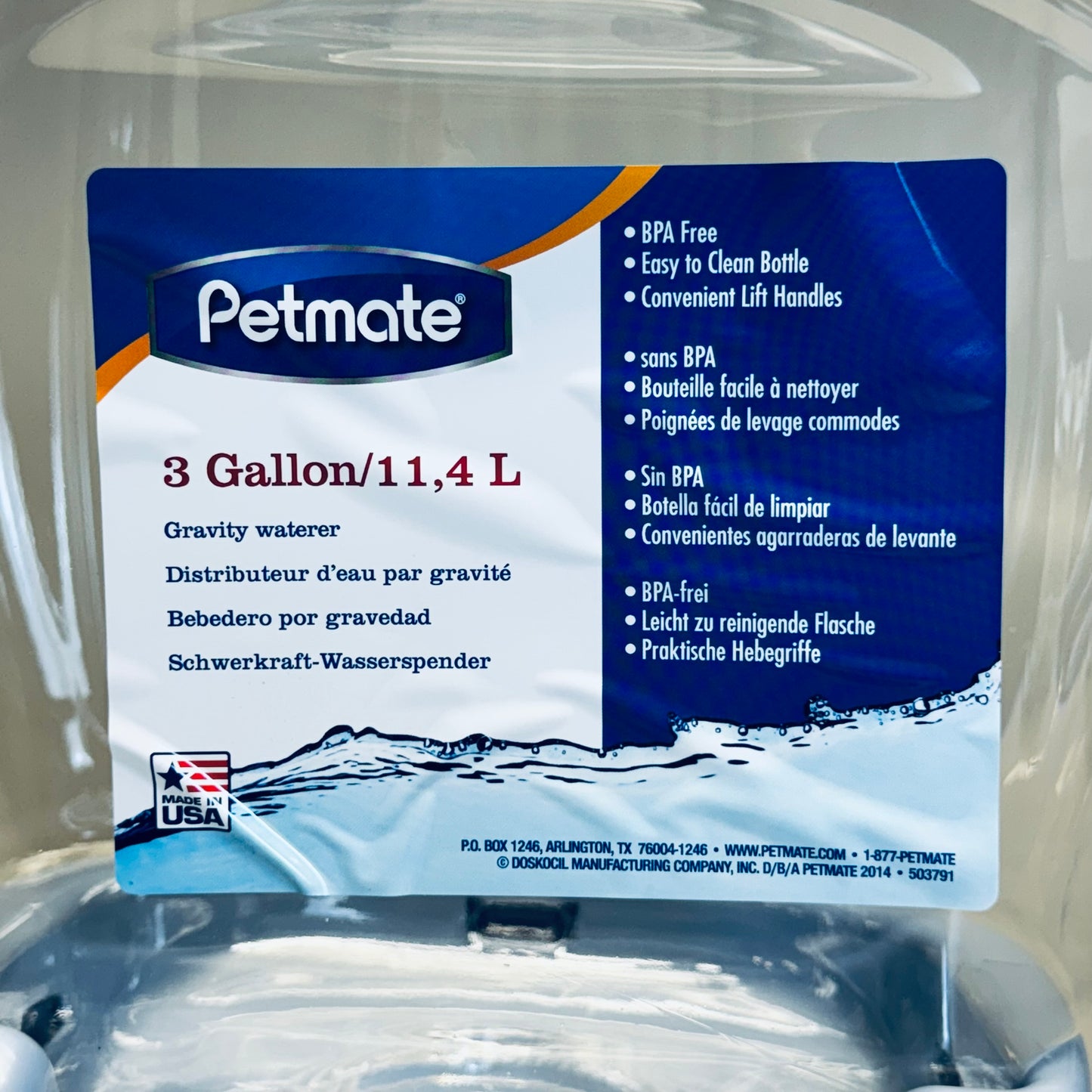 PETMATE Gravity Waterer 3 Gallon Sz 15” H x 14” L x9” W Clear and Blue 533022