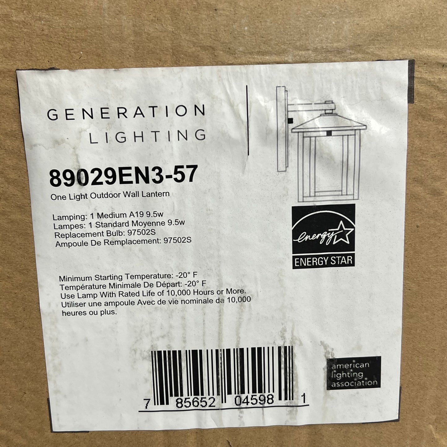GENERATION LIGHTING  1-light Outdoor Wall Mount Lantern 3000K Grey 89029EN3-57
