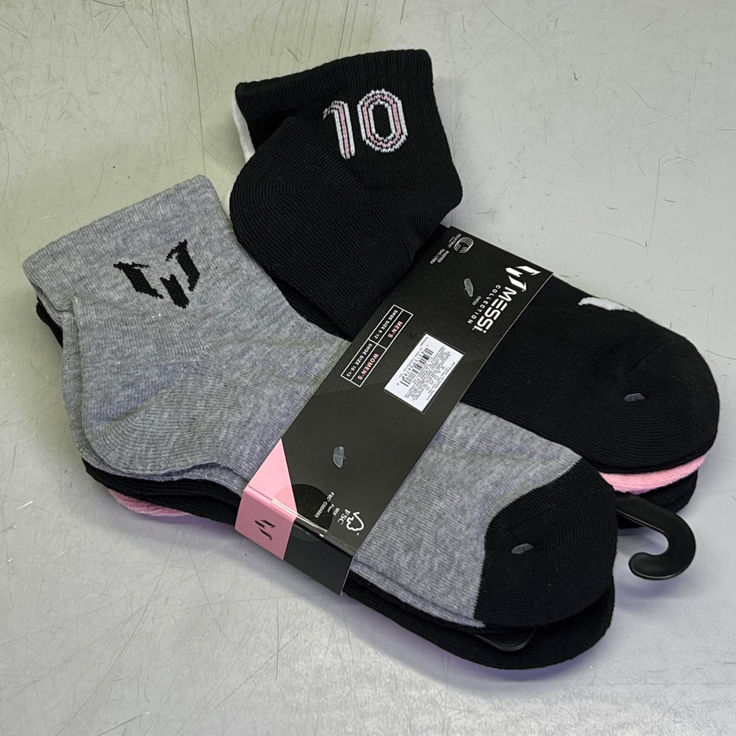MESSI COLLECTION (6 PAIR) Socks Cushioned Quarters Men's Sz 6-12, Pink & Black