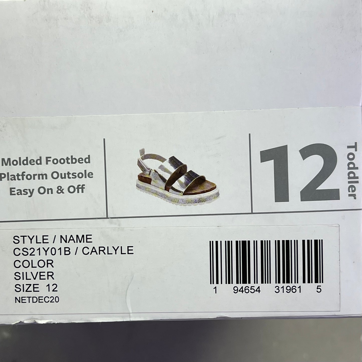 CARTER'S Carlyle Toddlers Back Strap Sandal Girl's Sz 12 Silver CS21Y01B