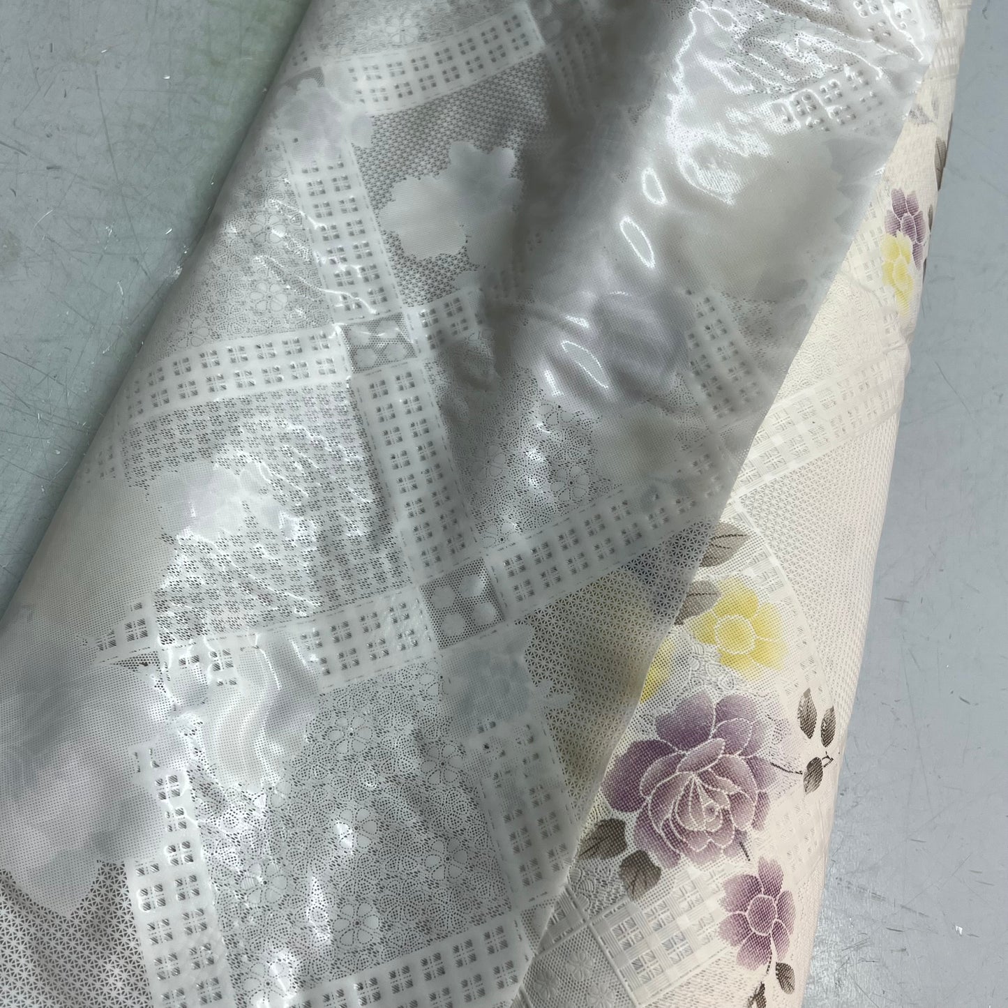 PVC Faux Lace Floral Dinning Table Cloth 54"x60' White/Yellow/Purple LA-0533D