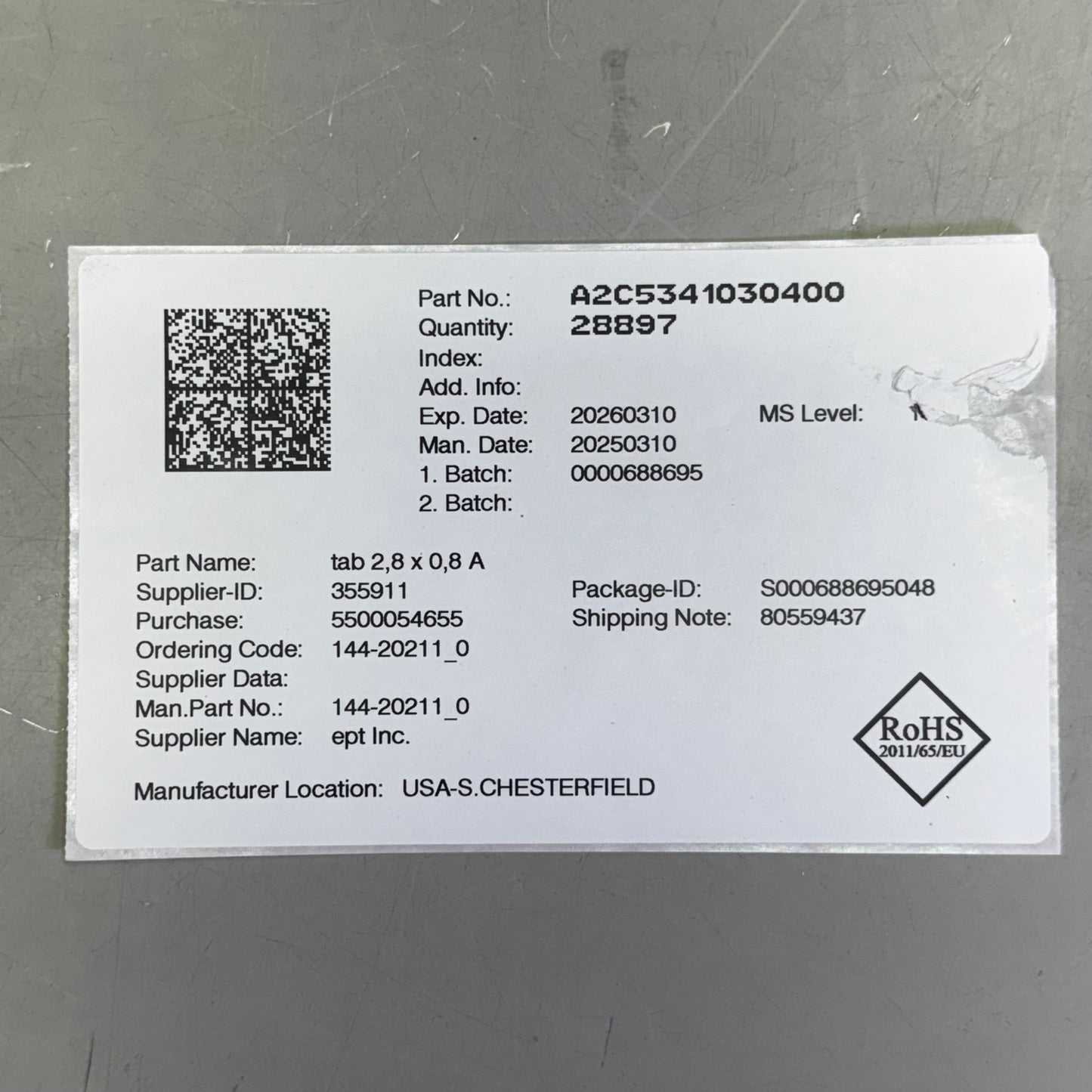 EPT INC. (28897 Units) Flat Plug Tabs 2,8 X 0,8 a Connectors 144-20211_0 A2C5341030400