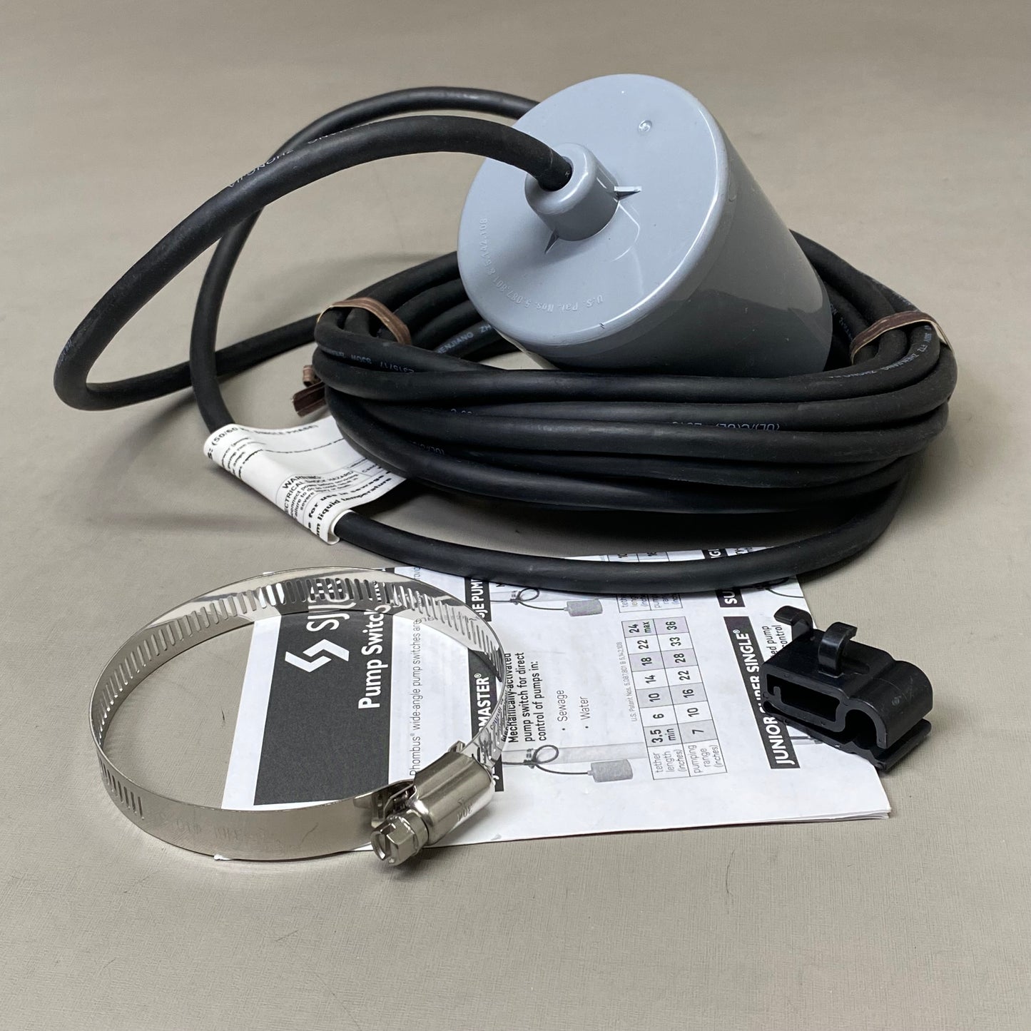 SJE Rhombus PumpMaster Pump Switch with Plug, 20Ft, 120V, Grey/Black